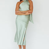 Italian Summer Tie Neck Midi Dress Sage