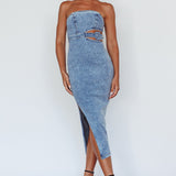 Glisten Cut-Out Buckle Waist Midi Dress Denim Blue