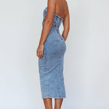 Glisten Cut-Out Buckle Waist Midi Dress Denim Blue