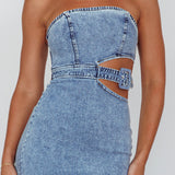 Glisten Cut-Out Buckle Waist Midi Dress Denim Blue