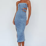Glisten Cut-Out Buckle Waist Midi Dress Denim Blue