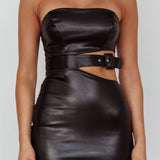 Jett Buckle Waist Mini Dress Black