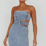 Jett Buckle Waist Mini Dress Denim Blue