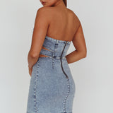 Jett Buckle Waist Mini Dress Denim Blue
