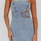 Jett Buckle Waist Mini Dress Denim Blue