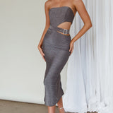 Glisten Cut-Out Buckle Waist Midi Dress Silver