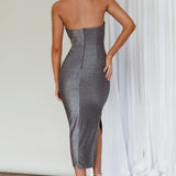 Glisten Cut-Out Buckle Waist Midi Dress Silver