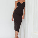 Yours Alone Gathered Detail Midi Dress Black