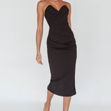 Yours Alone Gathered Detail Midi Dress Black