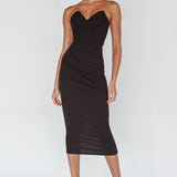 Yours Alone Gathered Detail Midi Dress Black