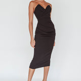 Yours Alone Gathered Detail Midi Dress Black