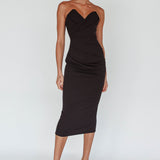 Yours Alone Gathered Detail Midi Dress Black