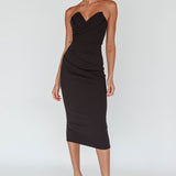 Yours Alone Gathered Detail Midi Dress Black