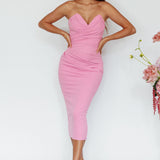 Yours Alone Gathered Detail Midi Dress Pink
