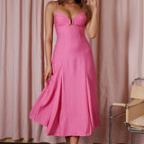 Sunshine Daze Pleated Bust Midi Dress Hot Pink