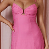 Sunshine Daze Pleated Bust Midi Dress Hot Pink