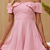 Lillianne Off-Shoulder A-line Mini Dress Pink