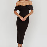 Lillianne Off-Shoulder Midi Dress Black