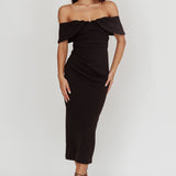 Lillianne Off-Shoulder Midi Dress Black