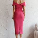 Lillianne Off-Shoulder Midi Dress Fuchsia