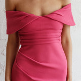 Lillianne Off-Shoulder Midi Dress Fuchsia