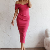 Lillianne Off-Shoulder Midi Dress Fuchsia