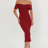 Lillianne Off-Shoulder Midi Dress Wine