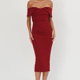 Lillianne Off-Shoulder Midi Dress Wine