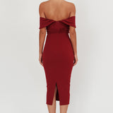Lillianne Off-Shoulder Midi Dress Wine