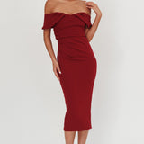 Lillianne Off-Shoulder Midi Dress Wine