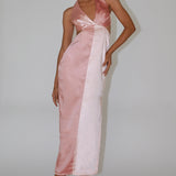 Harlequin Halterneck Satin Maxi Dress Blush