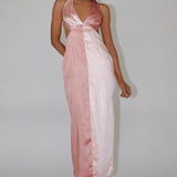 Harlequin Halterneck Satin Maxi Dress Blush