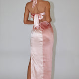 Harlequin Halterneck Satin Maxi Dress Blush