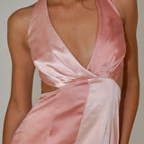 Harlequin Halterneck Satin Maxi Dress Blush