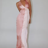 Harlequin Halterneck Satin Maxi Dress Blush