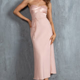 Brittini Satin Bust Strapless Midi Dress Blush