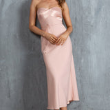 Brittini Satin Bust Strapless Midi Dress Blush