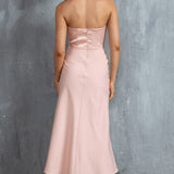 Brittini Satin Bust Strapless Midi Dress Blush