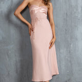 Brittini Satin Bust Strapless Midi Dress Blush