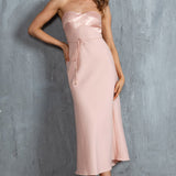 Brittini Satin Bust Strapless Midi Dress Blush
