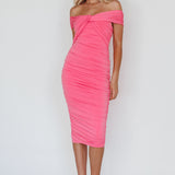 Maja Off-Shoulder Midi Dress Pink