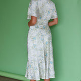 Graceful Batwing Sleeve Midi Dress Floral Green