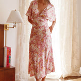 Graceful Batwing Sleeve Midi Dress Floral Pink