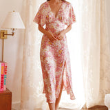 Graceful Batwing Sleeve Midi Dress Floral Pink