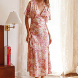 Graceful Batwing Sleeve Midi Dress Floral Pink