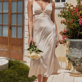 Pale Moonlight Knot Strap Midi Dress Champagne