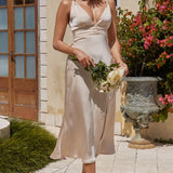 Pale Moonlight Knot Strap Midi Dress Champagne