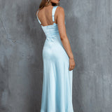Pale Moonlight Knot Strap Midi Dress Steel Blue