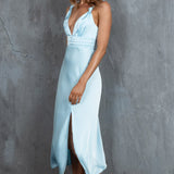 Pale Moonlight Knot Strap Midi Dress Steel Blue