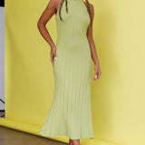 Mikah Knit Halterneck Midi Dress Lime